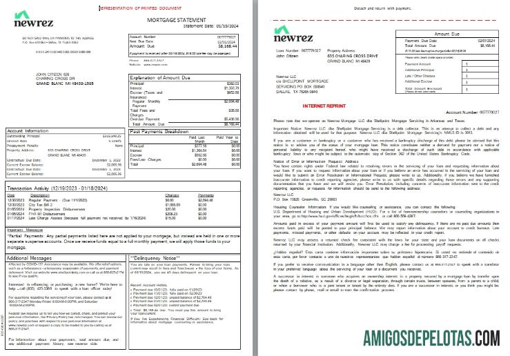 Declaração de hipoteca Texas Newrez dos EUA, 3 páginas 1 2 Scr amostra